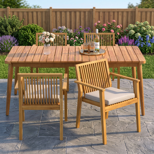 Juego de Mesa de Comedor de Teca de Estilo Nórdico, Resistente, con Sillas Acolchadas para Uso en Exteriores, Patio, Jardín, Hotel y Parque - Product Image 3