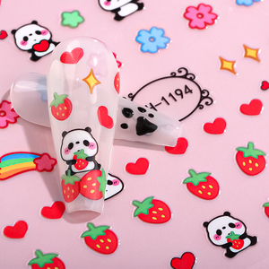 Autocollant pour ongles en forme de cœur de panda géant chinois, mignon, 3D, imperméable, en plastique, pour le printemps, l'été, l'automne, nouveau design, dessin animé - Product Image 3