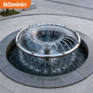 Fontaine d'eau moderne en acier inoxydable poli, décoration extérieure géométrique avec éclairage LED, sculpture en acier inoxydable - Product Image 3