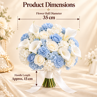 Bouquet de mariée artificiel bleu et blanc, roses, lys, hortensias, œillets en soie, ruban de satin pour mariage