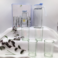 Ensemble Cadeau Carafe Haute en Verre avec Bouchon, 5 Pièces, Sans BPA, Transparent, Logo Personnalisé, Chine, Recyclé, Tasse à Thé/Verre à Boire, Meilleures Ventes