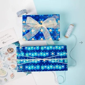 Custom Hanukkah Menorah Gift <b>Wrap</b> Craft <b>Paper</b> <b>Roll</b> Blue White Double Sided Coated Recyclable Art <b>Paper</b> 100GSM Eco-Friendly - Product Image 2