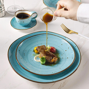 Juego de Vajilla Nórdica de Cerámica JQY, Platos y Tazones, Vajilla Pintada a Mano con Patrón de Remolino y Motas, Juego de Platos de Porcelana - Product Image 3