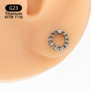 G23 <b>Titanium</b> <b>Stud</b> Earrings 6.8mm With Zircon Inlay For Lip Piercing Jewelry - Product Image 2