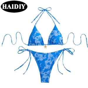 新作セクシープリントホルタートライアングルベルト2ピースビキニセットビーチウェア水着カスタム女性水着 - Product Image 1