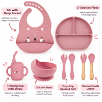 Nouvel Arrivage – Ensemble Assiette et Bol en Silicone pour Bébé, Écologique, Non Toxique, à Forte Adhérence, avec Cuillère et Bavoir d'Alimentation – Idéal Rentrée Scolaire