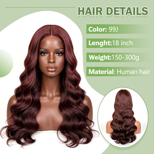 Pelucas de Cabello Humano con Ondas Suaves 99J, Cabello Vietnamita 100% Natural, Peluca con Cierre de Encaje 5x5, Densidad 180%-200% - Product Image 4