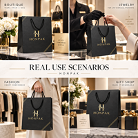 Sacs de shopping en papier de luxe HONPAK de tailles variées, ensemble de sacs cadeaux noirs personnalisés avec poignées en corde pour les boutiques