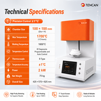 Horno de Sinterización por Levantamiento T-Bright 1700C con 4 Calentadores de MoSi2 en Forma de Anillo, Pantalla Táctil de 7 Pulgadas, Precisión de 1°C, Equipo de 100x100mm