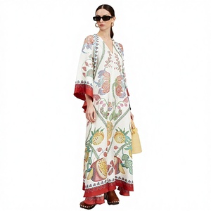 Nuovo Abito Lungo Estivo da Donna con Stampa, Vita Alta, Antistatico, Collo Alto, Stile Inglese, Effetto 3D, in Poliestere, Senza <span class=keywords><strong>Maniche</strong></span> - Product Image 1