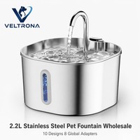 Fontaine à eau pour animaux de compagnie en acier inoxydable de 2,2 L, distributeur automatique intelligent pour chats et chiens, pompe silencieuse, filtre USB, vente en gros