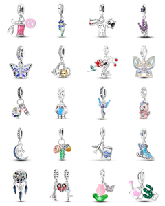 Breloque en forme de cœur certifiée GDTC en argent 925 plaqué or avec zircon, style familial, perles argentées, personnage de dessin animé, pour enfants, DIY - Product Image 1