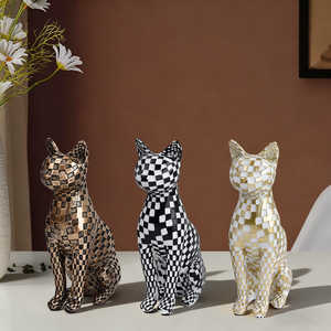 Figura de Gato a Cuadros de Mosaico, Estatua de Animal, Decoración para el Hogar, Sala de Estar, Oficina, Vinoteca, Artesanía de Resina, Artículos Conmemorativos para Mascotas - Product Image 1