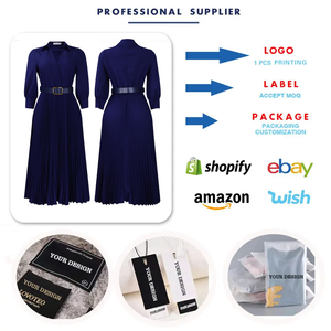 Vestidos Maxi Elegantes e Informales para Mujer, de Color Sólido, Manga Larga, Cuello en V, Plisados, de Spandex, Lisos, para Oficina, de Verano, con Cinturón - Product Image 6