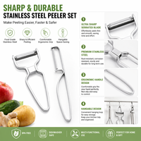 Goedkope fabrieksgroothandel 2-delige set handmatige schilmesjes van roestvrij staal met ergonomische handgreep, Y-vormig & recht, voor groenten en fruit