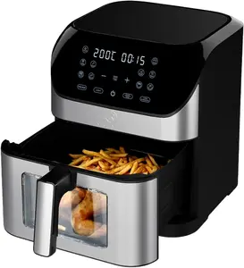 Air Fryer With Turbo Airflow Technology 8 Preset Nonstick Square Air Fryer Basket With Window Stainless Steel