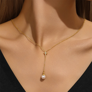 Collar de Moda con Diseño de Estrella y Luna de Perlas S925 de Alta Calidad para Mujer - Product Image 4