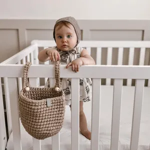 家居组织波西米亚婴儿托儿所装饰钩针悬挂储物篮婴儿床悬挂玩具口袋储物