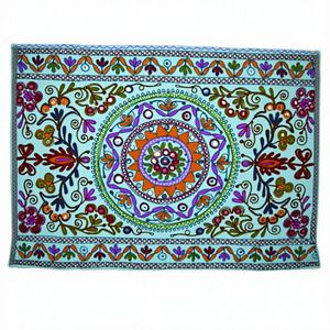 Floral Bohemian Table Runner Handcrafted Indian Ethnic Textile with Intricate Hand Embroidery Decorative Home Decor - Product Image 1