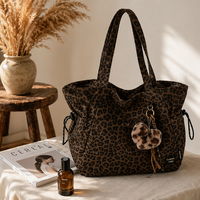 Bolsa de Mano de Lona con Estampado de Leopardo y Logotipo Personalizado, Bolsa de Compras Reutilizable con Cremallera para Mujer, para el Trabajo y Almacenamiento