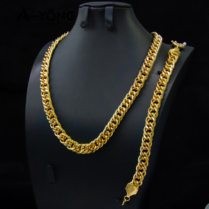 Ayong takı pirinç bilezik bilezik takı seti altın kaplama küba Link zinciri takı kolye kadınlar - Product Image 6