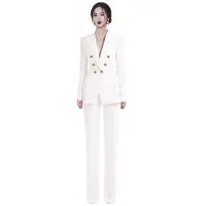 秋季新款白色高端商务套装，双排扣夹克和裤子