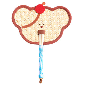 Éventail en paille de blé tressé à la main, motif cochon de dessin animé mignon, élégant et féminin, idéal pour se rafraîchir en été. - Product Image 5