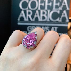 Anello con zirconi cubici a goccia rosa chiaro anelli con fascia per anniversario <span class=keywords><strong>di</strong></span> matrimonio in ottone con taglio a pera - Product Image 2