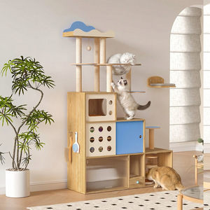 Cloud <b>Cat</b> Climbing Tree 4 Levels Solid Wood Multilayer Board Large Space Storage Cabinet For Living Room Pet Furniture - Product Image 3