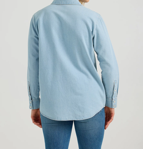 Camicie in <span class=keywords><strong>Denim</strong></span> a manica lunga OEM ODM Slim Fit con Logo personalizzato ricamo camicie in <span class=keywords><strong>Denim</strong></span> da donna - Product Image 4