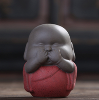 Ornements en céramique chinoise, articles d'ameublement, accessoires en argile épaisse, petit moine novice en céramique, animal de compagnie pour le thé, jeune Bouddha riant B