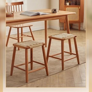 Japanese Style Solid Wood Rope <b>Woven</b> <b>Stool</b> With Rattan Seat Stable Design For Dining Chair Adult Use - Product Image 2