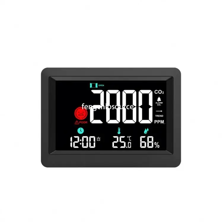 VA экран CO2 датчик углекислого газа, цветной экран, будильник, прибор для измерения температуры и влажности воздуха в помещении