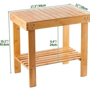 Tabouret de douche en bambou avec étagère de rangement, imperméable, antidérapant, siège de spa pour salle de bain, construction en bois naturel pour salle de bain, chambre et salon - Product Image 3