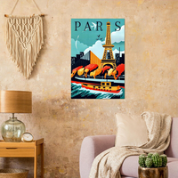 Affiche murale vintage personnalisée écologique et imperméable, imprimée en typographie, sur le thème de la Tour Eiffel de Paris, France, pour la décoration intérieure