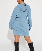 Robe en jean à capuche oversize pour femme, manches ballon, mini-pull en jean, style Workleisure Clean Fit, Abbigliamento Donna, vente en gros