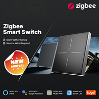 Interrupteur intelligent Wi-Fi/ZigBee Tuya pour maison connectée, contrôle par application, design rétro en verre effet plume, compatible UE/US