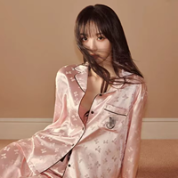 Victoria's Ice Silk Atmungsaktiver Pyjama für Damen, Sommer-Langarmhose, Cardigan-Set, gestreiftes Zweiteiler-Set