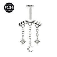 Anting-anting titanium G23 ASTM F136 Gaby, ulir dalam, helix tersembunyi, untuk tulang rawan, perhiasan tubuh.