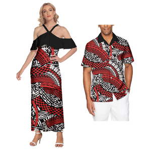 <span class=keywords><strong>Polynésien</strong></span> Puletasi volants hors <span class=keywords><strong>épaule</strong></span> robes femmes dame élégante Sexy tenue décontractée et hommes chemise ensembles Couple correspondant vêtements - Product Image 2