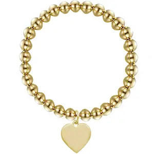 Custom Logo 2022 Valentine Day Gift Jewelry Customized Stainless Steel Ball Beaded Heart Charm Bracelet