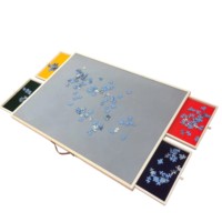 Table de puzzle en bois d'apprentissage portable pour enfants avec impression couleur intégrale, feutre antidérapant et plastique rotatif