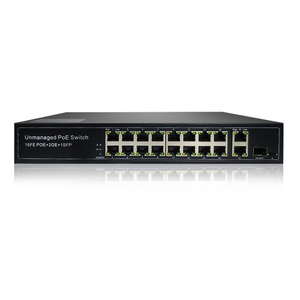<span class=keywords><strong>Switch</strong></span> PoE <span class=keywords><strong>Ethernet</strong></span> a 16 porte 10/100Mbps con portata di 250m, alimentazione 48V, 2 porte <span class=keywords><strong>Gigabit</strong></span> RJ45 e 1 porta uplink SFP - Product Image 1