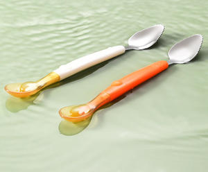 Juego de cucharas para alimentación de bebés 2 en 1, silicona nano plateada y acero inoxidable 304, cuchara de doble cabezal, diseño suave y resistente para raspar y alimentar - Product Image 4
