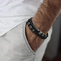 Bracelet tissé en acier inoxydable à double sangle Bracelet en pierre naturelle personnalisé léger luxe géométrique tendance fermoir magnétique unisexe