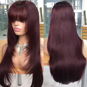 Perruque en dentelle 5x5 sans colle, prête à porter, <span class=keywords><strong>avec</strong></span> <span class=keywords><strong>frange</strong></span>, <span class=keywords><strong>coupe</strong></span> dégradée, en <span class=keywords><strong>cheveux</strong></span> naturels - Product Image 3