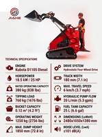 Minicargadora con Motor Diésel Kubota, Alto Flujo Hidráulico, Potente Cargadora de Orugas