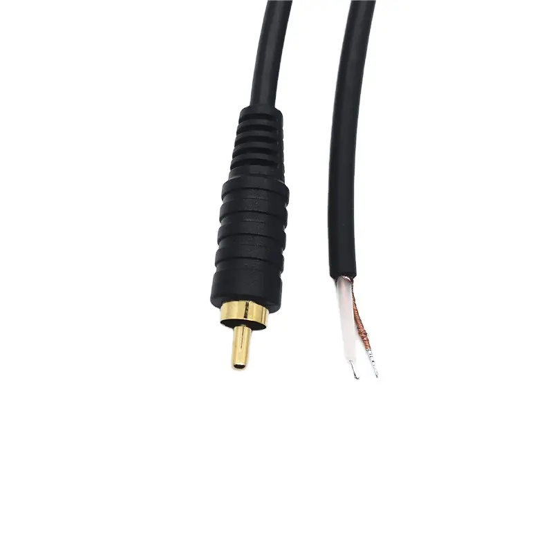 Cable RCA macho de color negro, accesorio de fábrica China, pelado y estañado