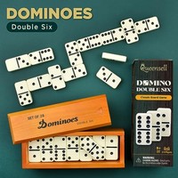 Ensemble de dominos double six couleur ivoire en gros avec spinner doré, boîte en mélamine écologique, expérience de jeu classique