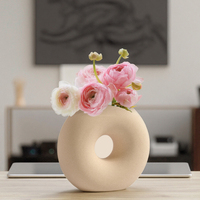 Nordique blanc décoratif Floreros rond cercle poterie Vase en céramique Minimal fleur porcelaine Vases en céramique pour la décoration intérieure